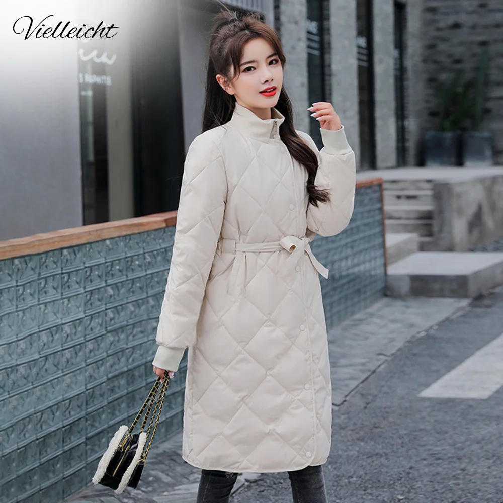 Vielleicht Winter Jacket Women Casual Long Coat Winter Female Down Cotton Padded Parkas Bandage Ladies Jacket Coat