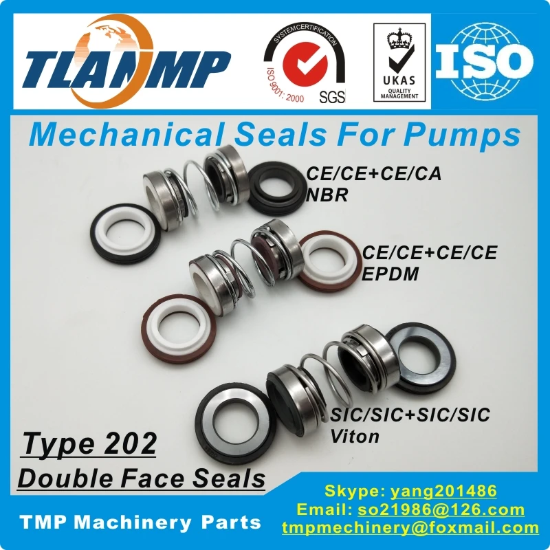 202-22 Double Face Mechanical Seals (Material: CE/CE/EPDM ,CA/CE/NBR, SiC/SiC/VIT) Shaft Size 22mm, Outersize of Seat 38mm