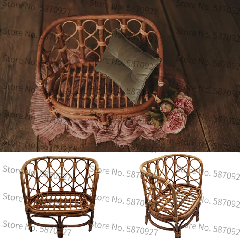 Baby Bamboo Bench Newborn Photography Props Bamboo Bed Rattan Basket Container Infant Pose Baby Shooting Studio Accessories