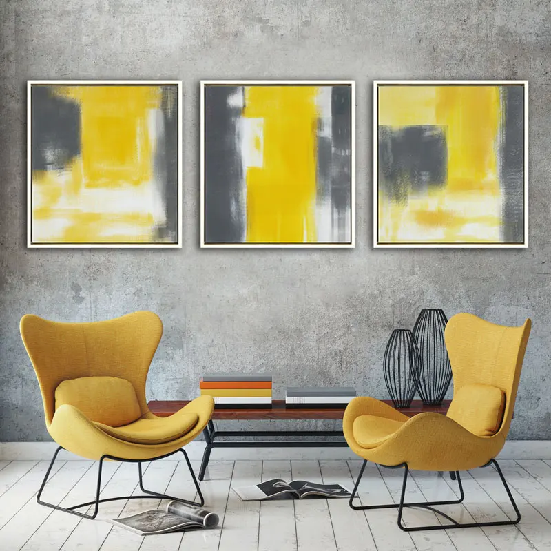 Modern Wall Abstract Paint Yellow Gray and White Canvas Painting Art Print Poster Picture Wall Painting Bedroom Home Wall Decor