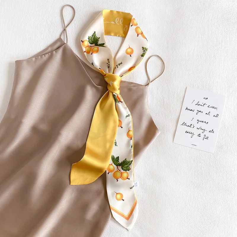 

New Refreshing Literary small silk scarf female Headband slender long strip streamer tied bag belt decorative scarf gift