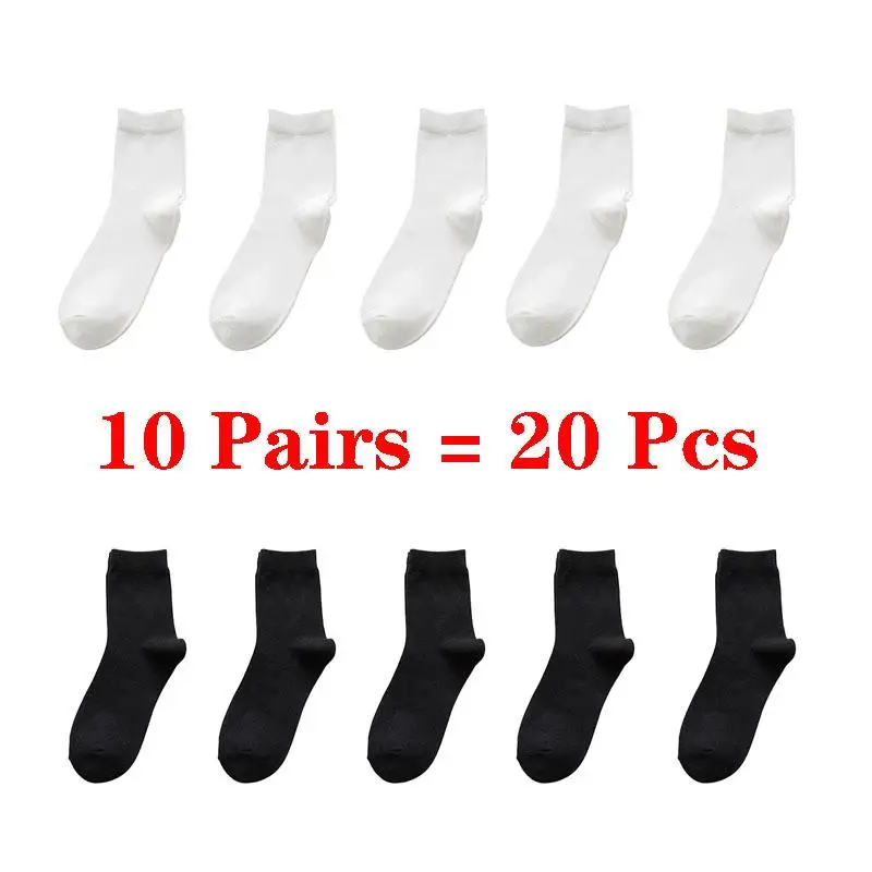 10 Pairs=20 Pcs Solid Colors Crew Socks Male Business Casual Black White Socks Men Spring Autumn Breathable Mens Socks Meias