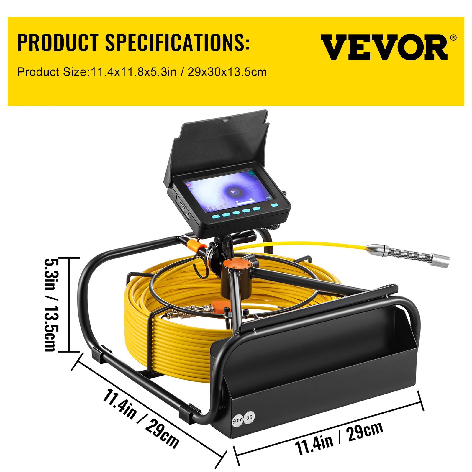 VEVOR-Cámara de inspección de tuberías con DVR, 16GB, tarjeta Micro SD, Monitor de 4,3 pulgadas, IP68, batería de 8500MHA, endoscopio Industrial de drenaje de alcantarillado, 50M