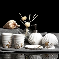 Bathroom Supplies Creative Ocean Shell Lotion Bottle Toothbrush Holder Soap Dish Mouthwash Cup Bathroom Decoration Accessories