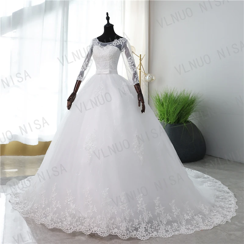 Customized Sweetheart Lace Embroidery Appliques Three Quarter Fashion Simple Wedding Dresses Sequines Vestido De Noiva Ball Gown