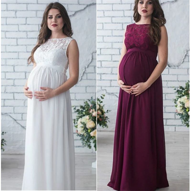 Maxi Maternity Gown Clothes For Photo Shoot Lace Long Maternity Photography Props Pregnancy Dress Elegant Pregnant Women Dresses