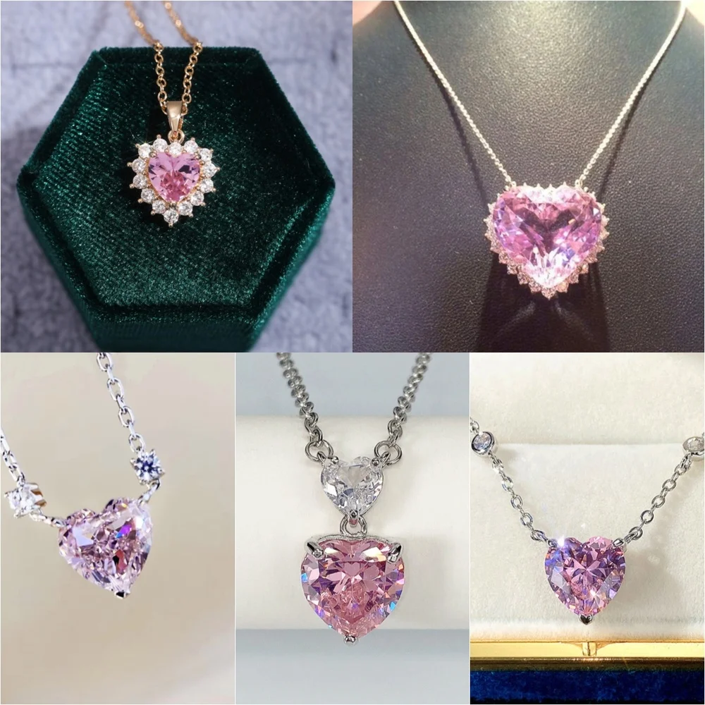 CAOSHI Exquisite Pink Cubic Zirconia Pendant Necklace for Women Heart Shaped Statement Jewelry Girls Party Accessories Wholesale