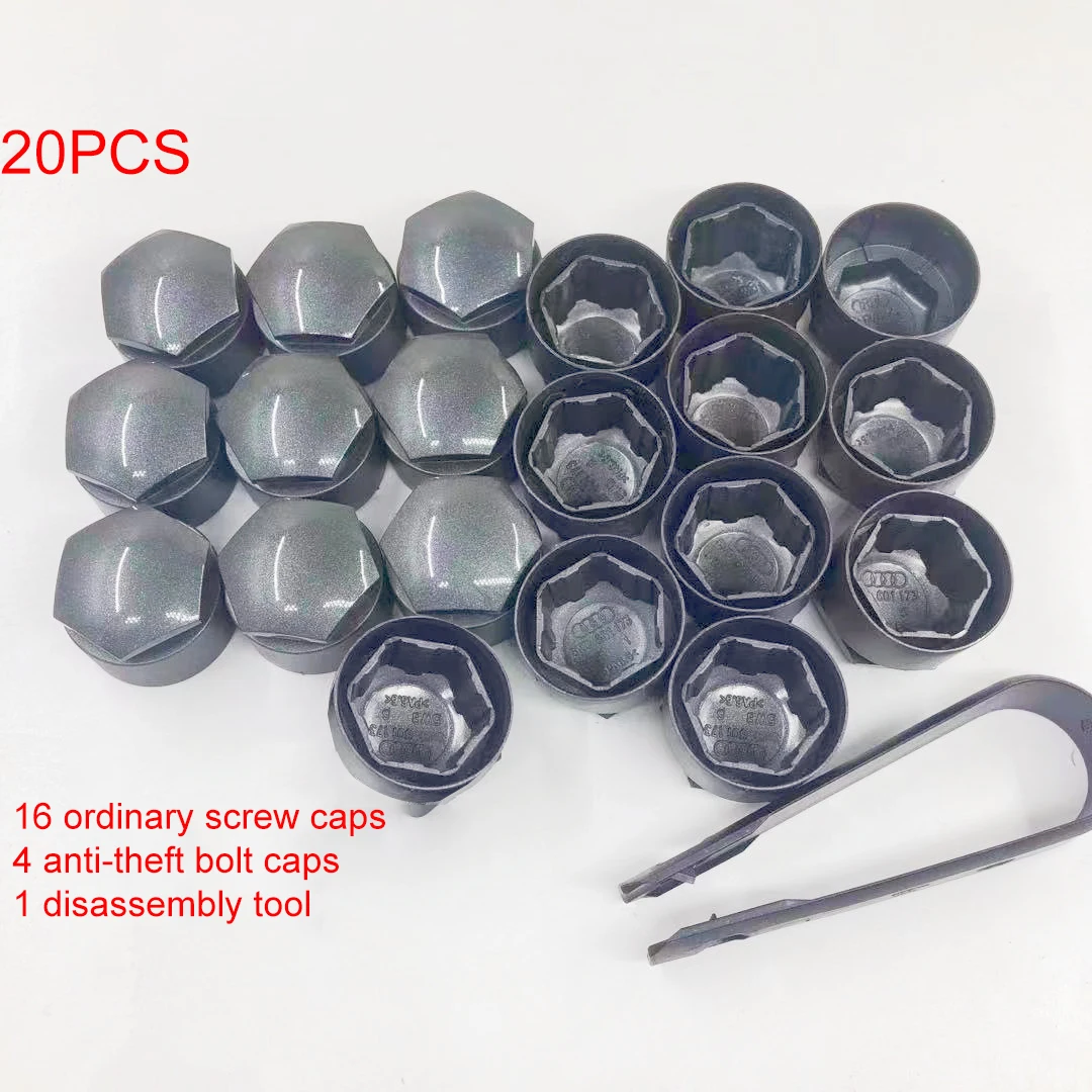 Para audi carro pneu roda hub cobre 16 pçs porca da roda parafuso cabeça tampas de travamento antifurto para a4l a6l q3 q5l q7 a3 a5-preto