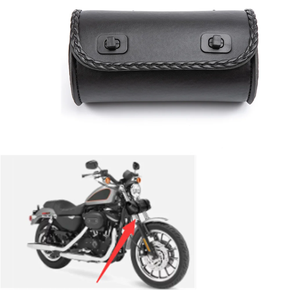 Universal Black Motorcycle Tool Bag Front Fork Handlebar Saddlebag Roll Barrel Racing Tail Barrel Storage