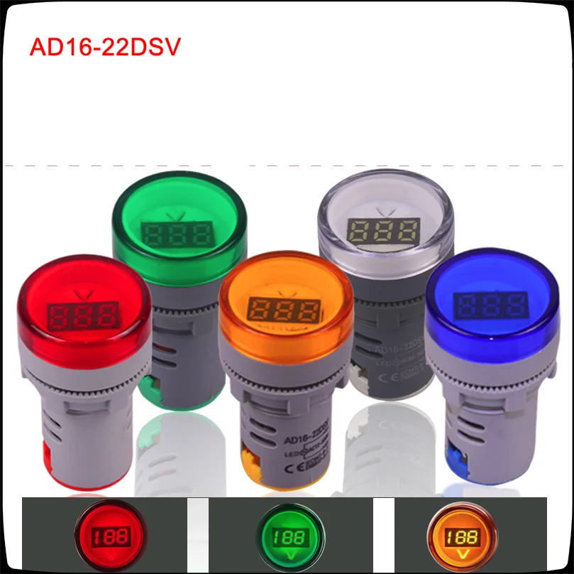 1pc AD16-22DSV 22mm AC60-500V Red , Green , Yellow , Blue , White Mini Voltage Meter LED Digital Display Indicator Light