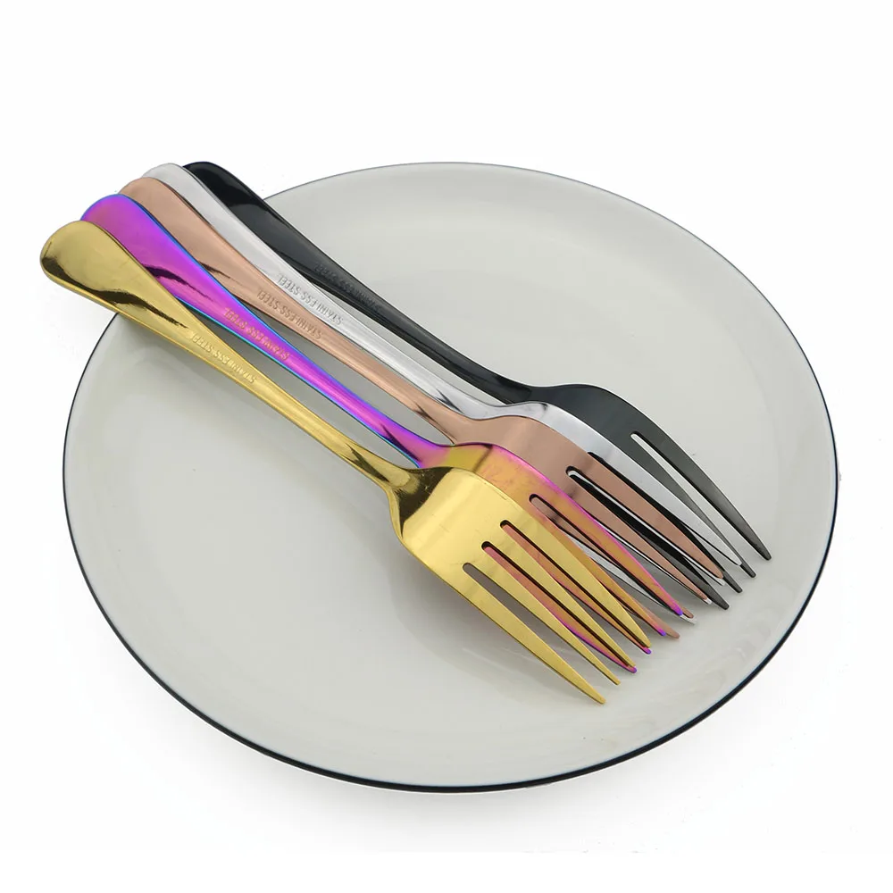 Korean 304 Dessert Salad Fork Black Dinner Furit Fork Colorful Rainbow Dinnerware Long Handle Tableware Fruit Forks Cutlery