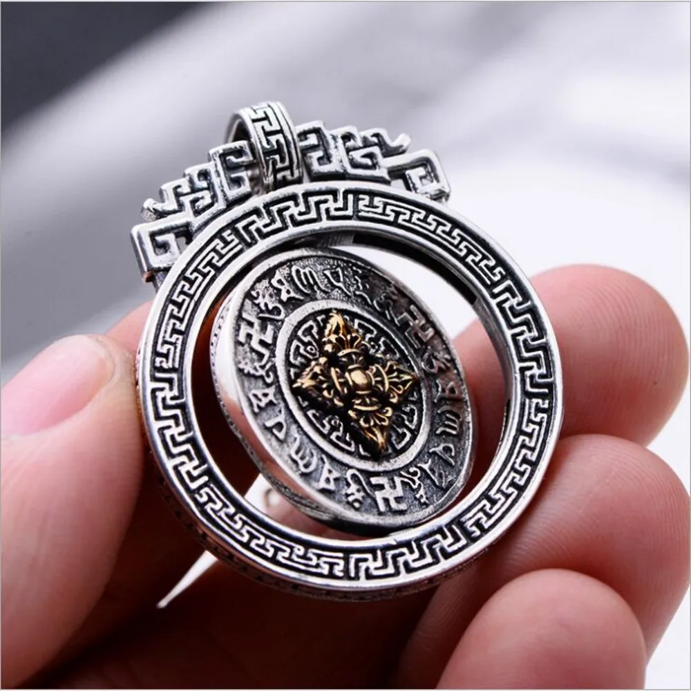 BOCAI New s925 Pure Silver Jewelry Accessories Vajra Rotating Good Luck Men and Women Pendants Six Word Mantra Birthday Gift
