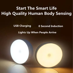 Função de detecção corpo humano led night light usb recarregável sensor lâmpada para sala corredor armário cozinha fácil instalar