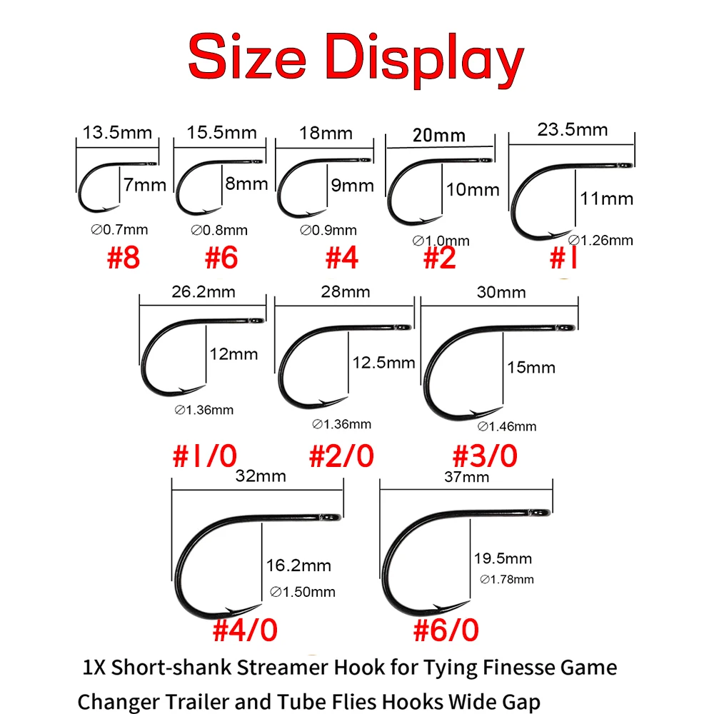 30pcs Carbon Steel Fishing Hooks 1X Short-shank Streamer Hook Fly Tying Fishing Hook For Game Changer Trailer and Tube Flies - view 2