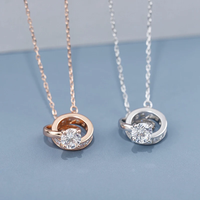 Romantic Inlaid AAA Zircon Necklace For Women Choker Clavicle New Fashion Wedding Jewelry Gift Double Circle Pendant Necklaces