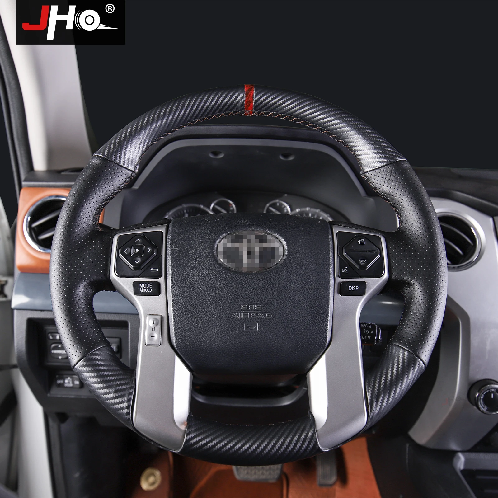 

JHO PU Faux Leather Steering Wheel Hand-stitching Wrap Cover For Toyota Tundra 2014-2021 2020 2019 2018 2017 Car Accessories