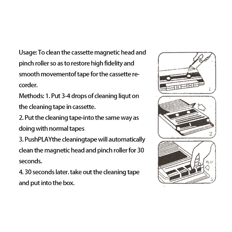 -Audio Tape Cassette Head Cleaner Demagnetizer w/ 1 Cleaning Fluids Care Wet Maintenanc