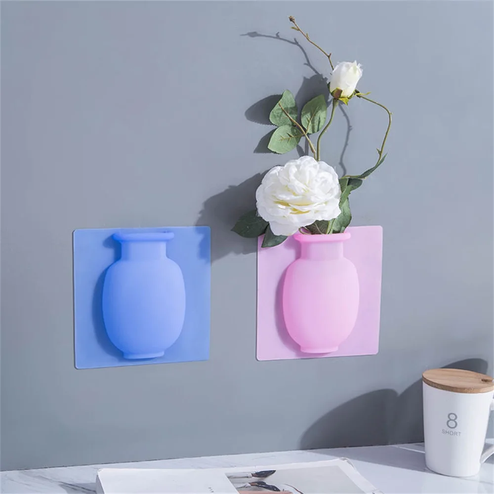 Jarrón transparente de silicona Creaive para colgar en la pared, estante de flores secas, botellas, estantes decorativos DIY, decoración del hogar, 1 ud.