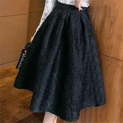 High Waist Black Jacquard Long Vintage  A-LINE Half-body Skirt Women Fashion Tide New Spring Autumn 2023  Faldas Mujer Moda