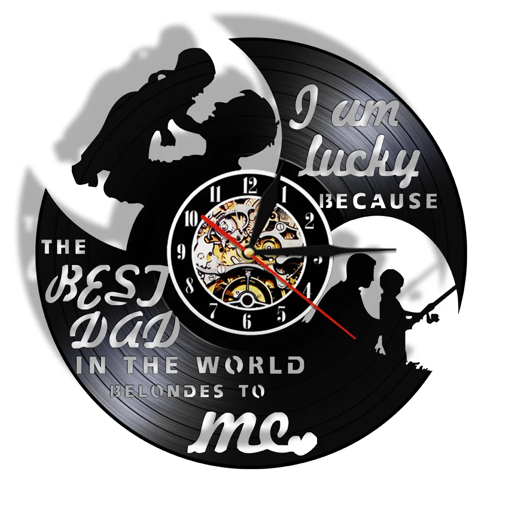 Happy Father's Day Dad With Kid Wall Clock The Best Dad In The World Belondes To Me Vinyl Record Hanging Clock Gift For Daddy