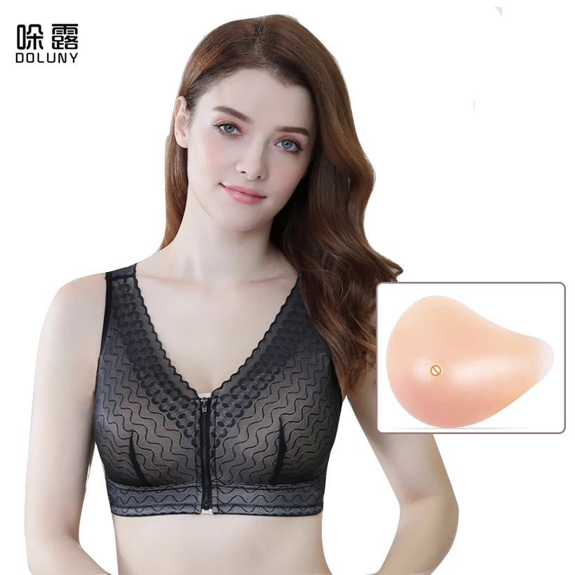 

Silicone Breast Bra Black color Mastectomy Bra with Pocket and Artificial Spiral Fake Breast Form Prosthesis Silicone Breast Bra