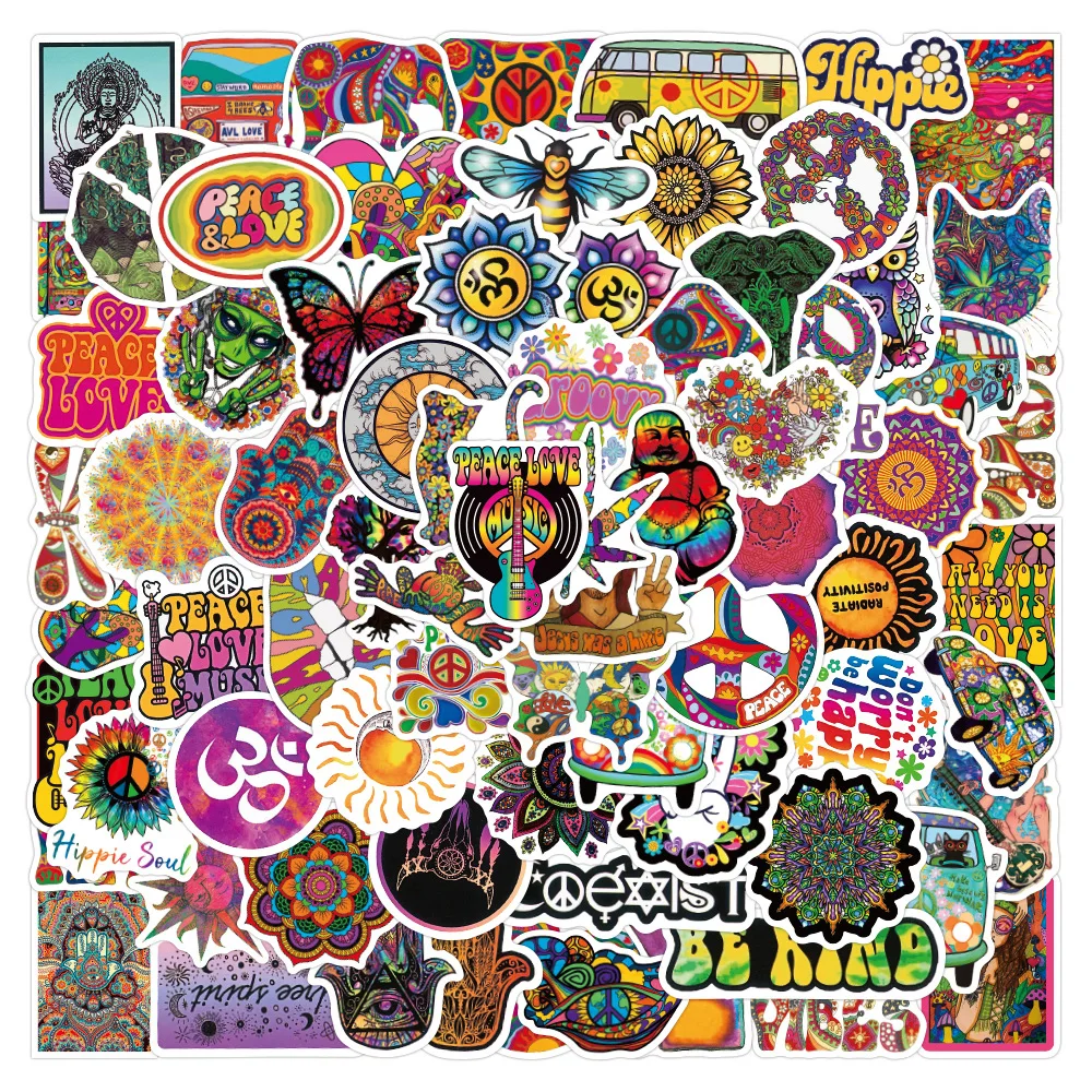 

50/100PCS Waterproof Graffiti Decals Colorful Hippie Hip Hop Stickers Aesthetic Laptop Water Bottle Cool Sticker Packs for Kids