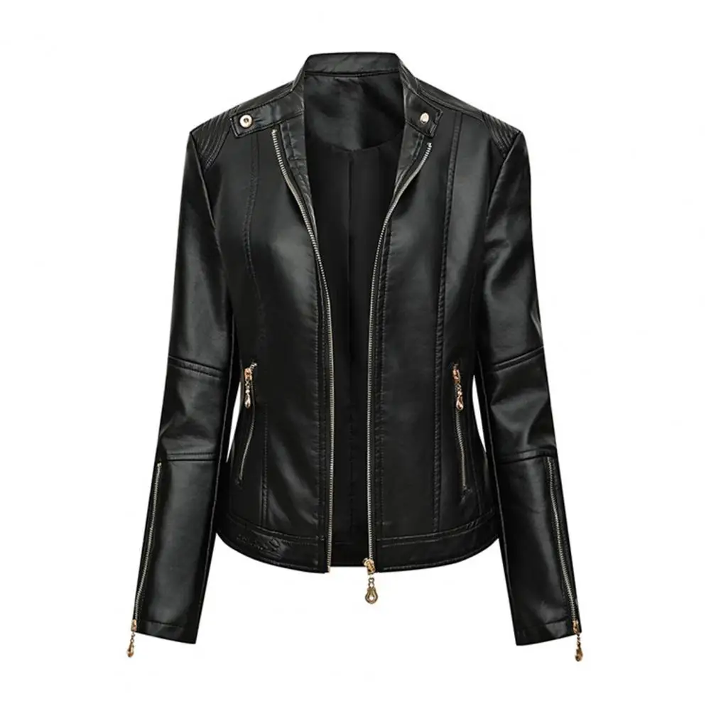 Lady Faux Leather Jacket Autumn Winter Women\'s Moto Biker Zipper Jacket Waterproof Leather Coat Lady Coats veste femme