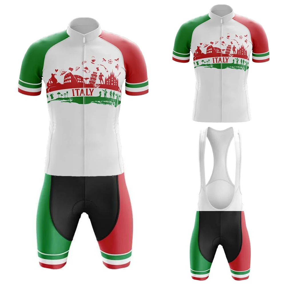 

Italy Cycling Jersey Set for Men Short Sleeve Mountain Biking Clothing Kit Bib Shorts Gel Breathable Pad Quick-Drying
