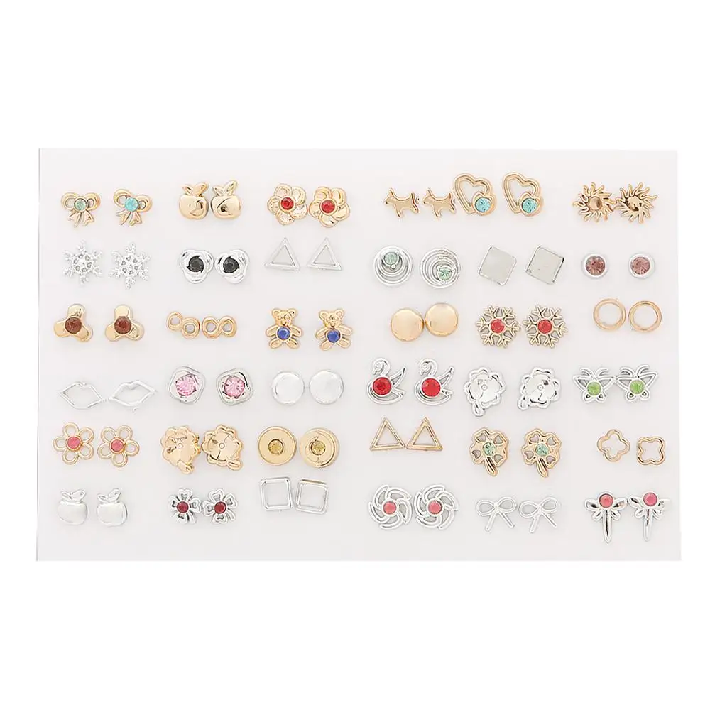 36Pairs/Set Women Colorful Acrylic Crystal Small Stud Earrings Sets Girl Heart Star Flower Moon Crown Plastic Earring Jewelry