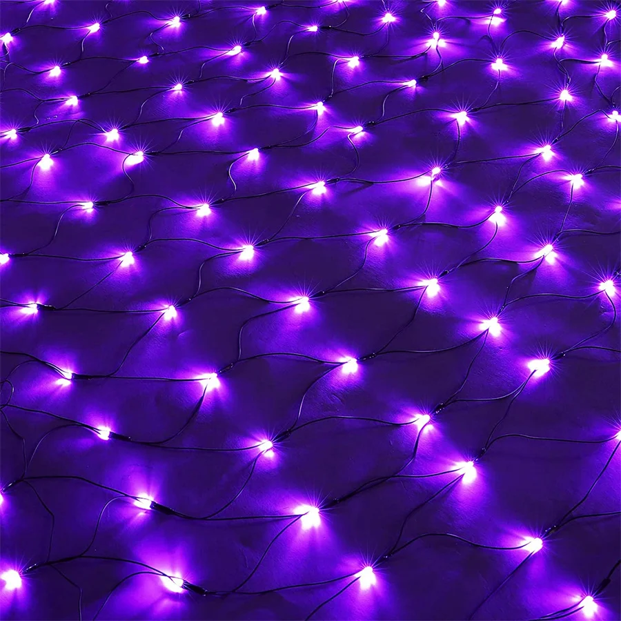 Thrisdar 3*2M 200 LED Purple Halloween Light Solar Mesh Net Lights Christmas String Light for Tree Bushes Garden Halloween Decor