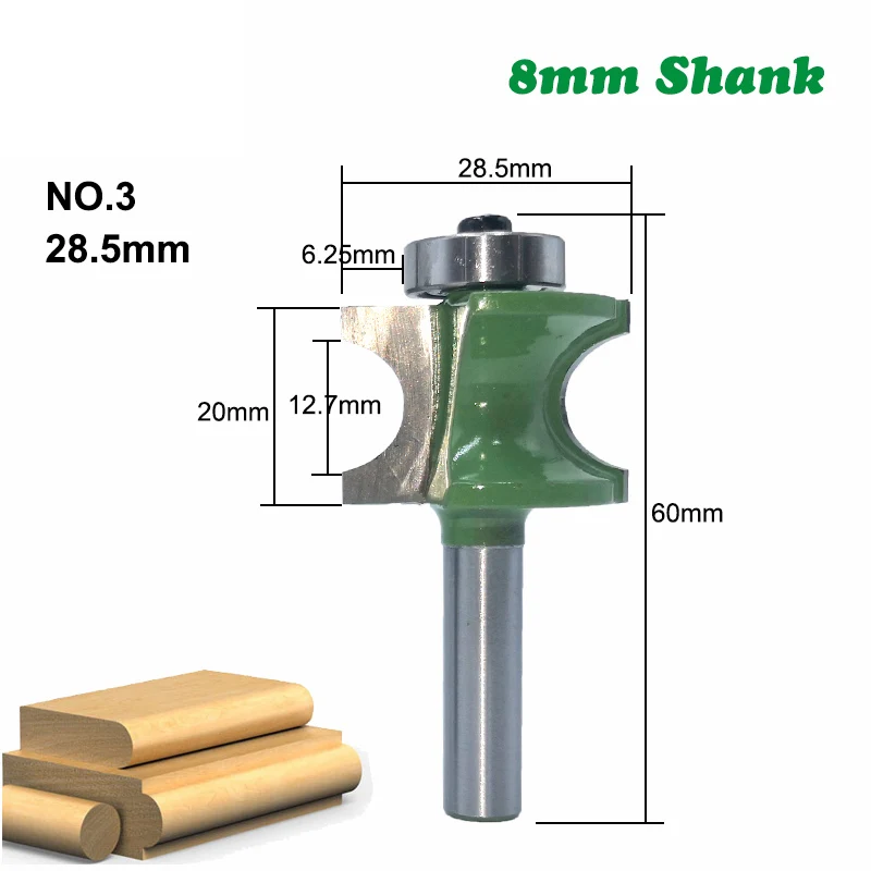 1PC 8MM Shank Milling Cutter Wood Carving Bullnose Half Round Bit Endmill Router Bits Wood 2 Flute Bearing Woodworking Tools