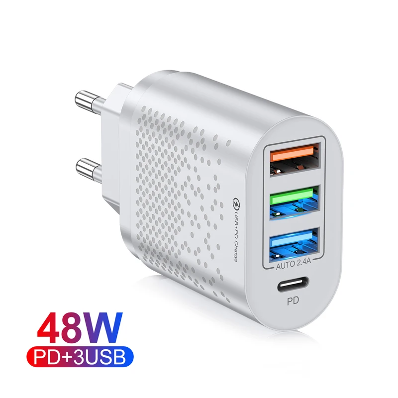 PD 48W USB Phone Charger Quick Charge 3.0 Multi Port Mobile Phone Charger For iPhone Samsung Xiaomi Huawei EU US UK Plug