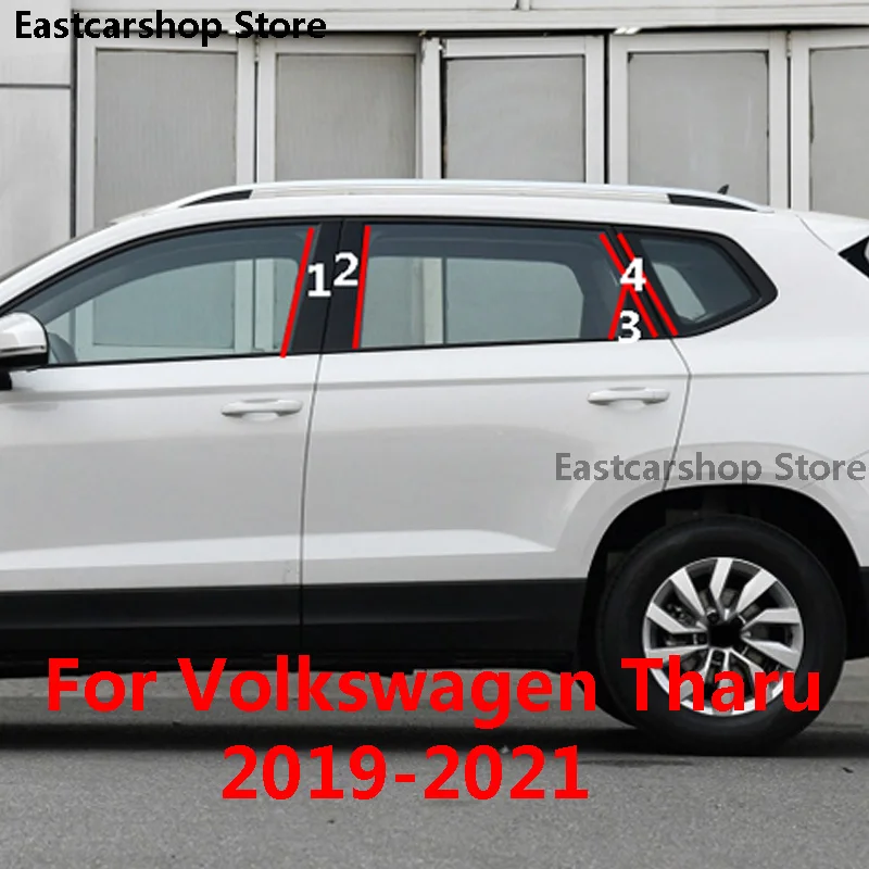 for Volkswagen VW Tharu Car B C Pillar Middle Central Column PC Window Trim Carbon Fiber Decoration Strip Sticker 2019 2020 2021