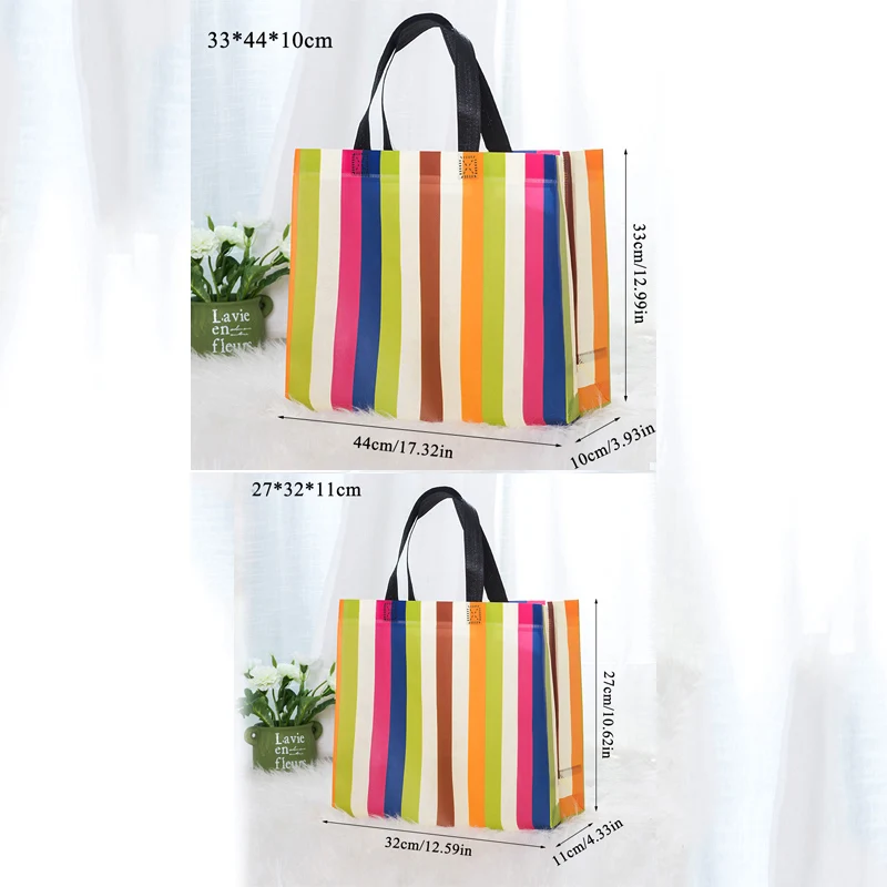 New Strip Foldable Shopping Bag Reusable Tote Pouch Women Travel Storage Handbag Fashion Shoulder Bag Female Canvas Shopping Bag