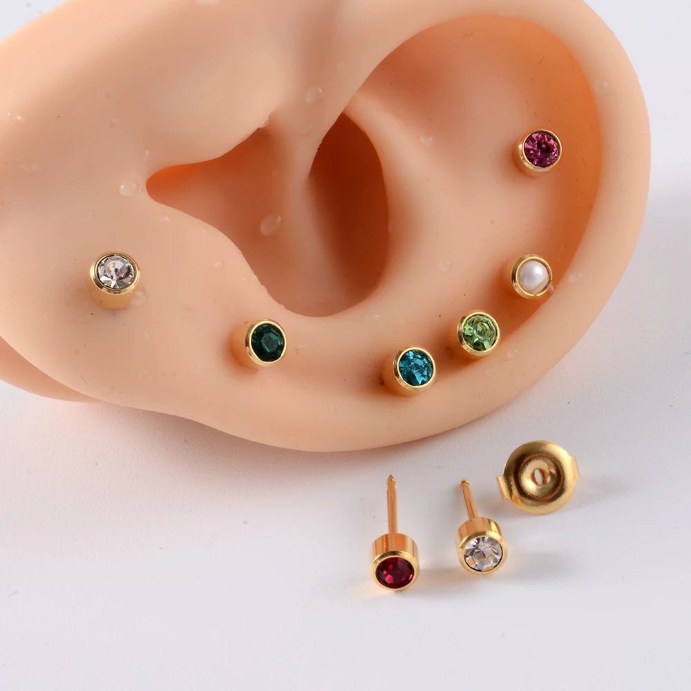 1 Pair Surgical Steel Birthstone Crystal Ear Stud Hypoallergenic Sterilized Ear Studs Can Using in The Ear Piercing Gun 20g