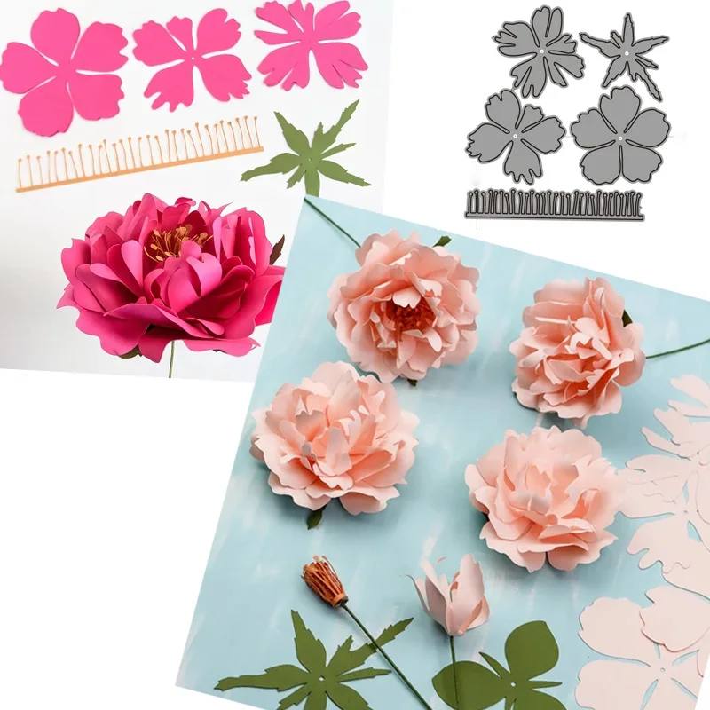 Layred 3D Rose Flower Floral Leave fogliame fustellatura in metallo e scrapbook Dec Metal Cutting die Clear stamp