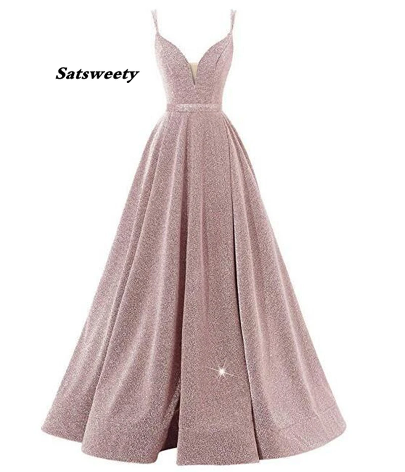 Beading Prom Dresses Long V Neck Light Gray High Split Tulle Sweep Train Sleeveless Evening Gown A-Line Backless Vestido De