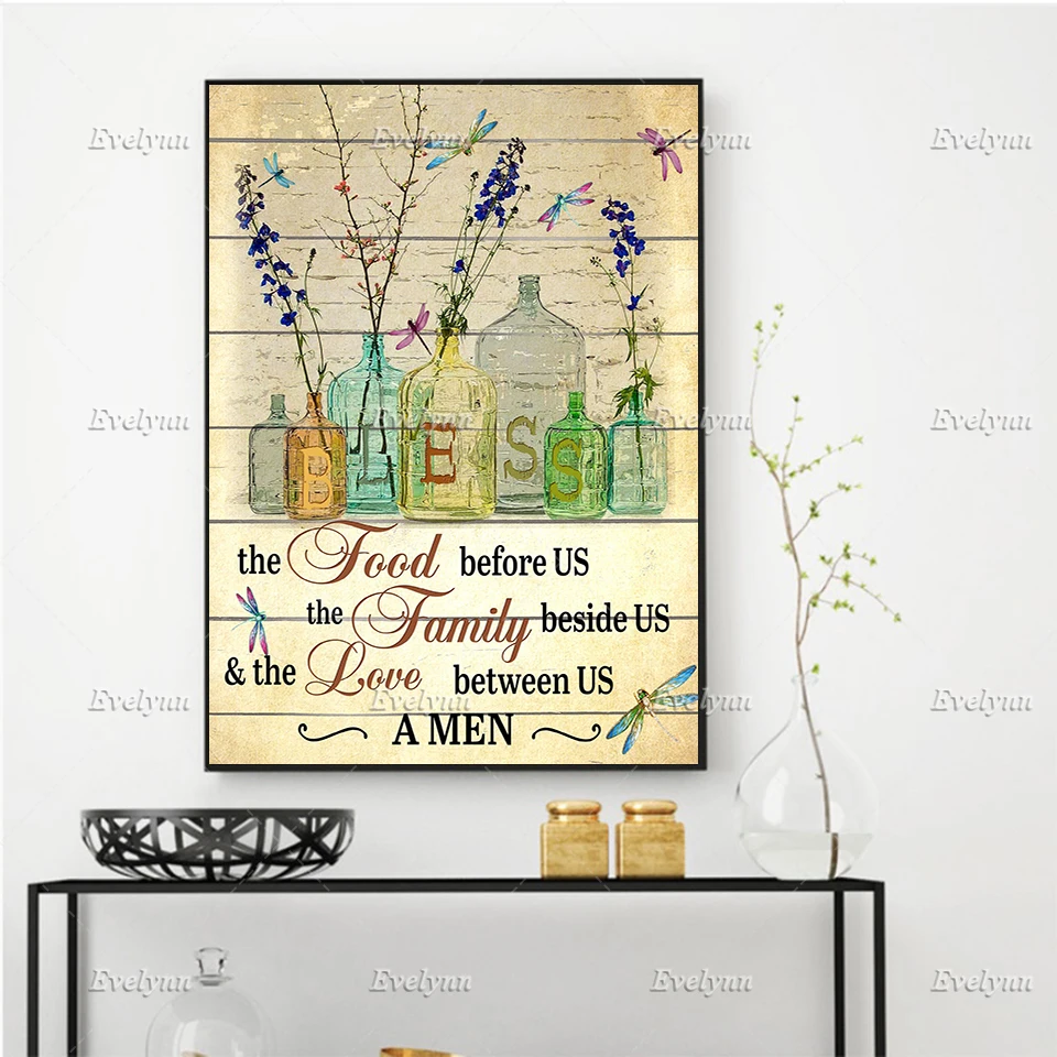 Dragonfly - Bless, Food Family Love Vintage Poster, Most Iconic Quotes, Wall Art Prints Home Decor Canvas Gift Floating Frame