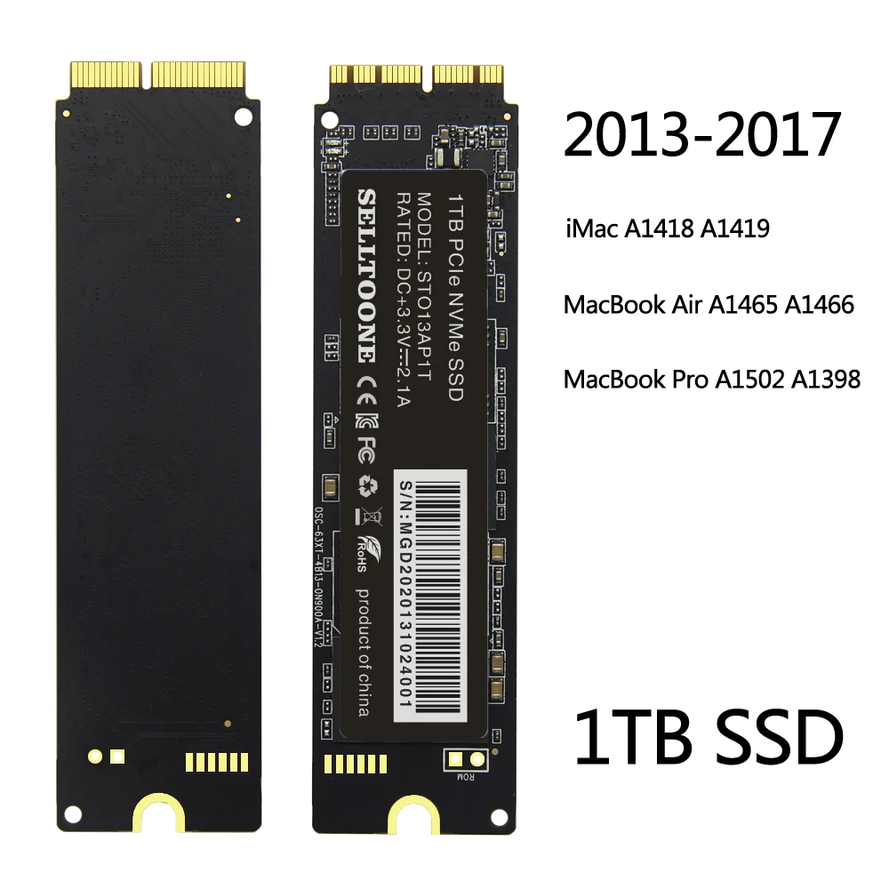 

SELLTOONE 1TB SSD Solid State Disk With DIY Tools For Macbook Air A1465 A1466 MacBook Pro A1502 A1398 1000GB Capacity Upgrade