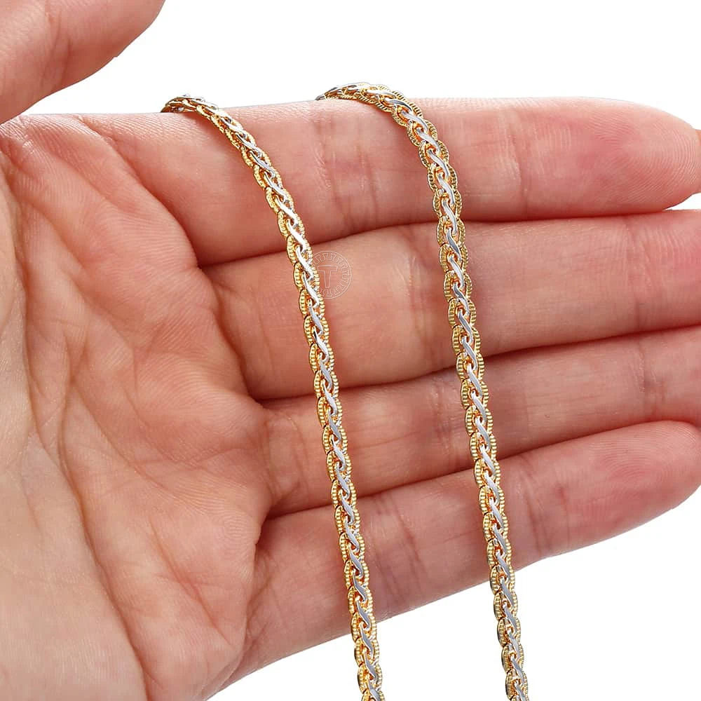 Womens Mens Necklace 3/4/4.5mm 585 Rose Gold Color Yellow White Gold Color Hammered Braided Wheat Chain Wholesale Jewelry LGN214