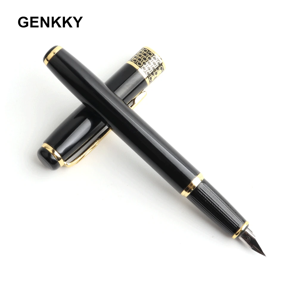 GENKKY Full Metal Fountain Pens High Quality Silver Gold Clip Fountain Pen Luxury For School Business Writing Office Supplies