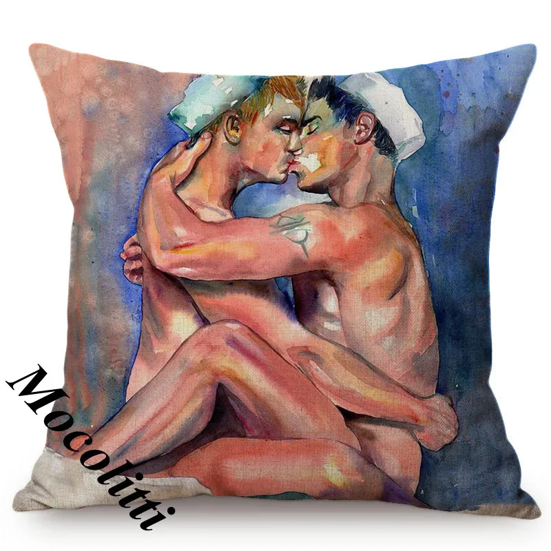 Brave Love Cool Man Sexy Art Water Color Decor Cushion Cover Men Club Bar Sofa Decoratio Cotton Linen Throw Pillow Case Cojines