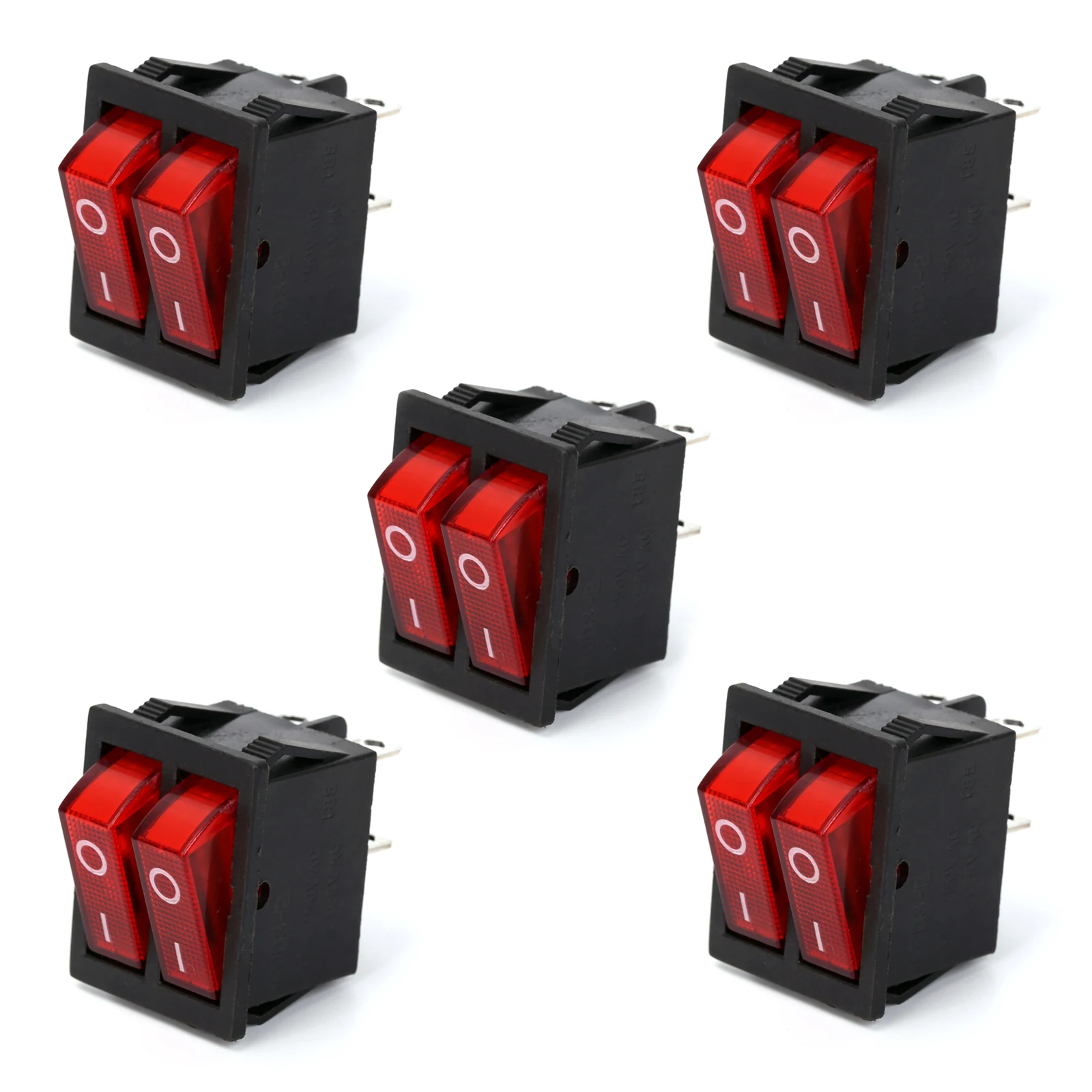 

5Pcs/Lot AC 16A/250V 20A/125V Double button Boat Rocker Switches, DPST 4Pin 2 Position With Red Light Rocker Switch