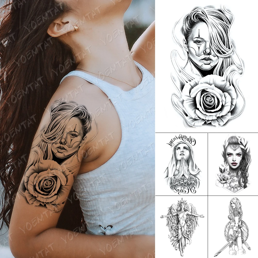 

Waterproof Temporary Tattoo Stickers Beauty Mechanical Rose Peony Flower Flash Tattoos Female Body Art Angel Fake Tatoo Male