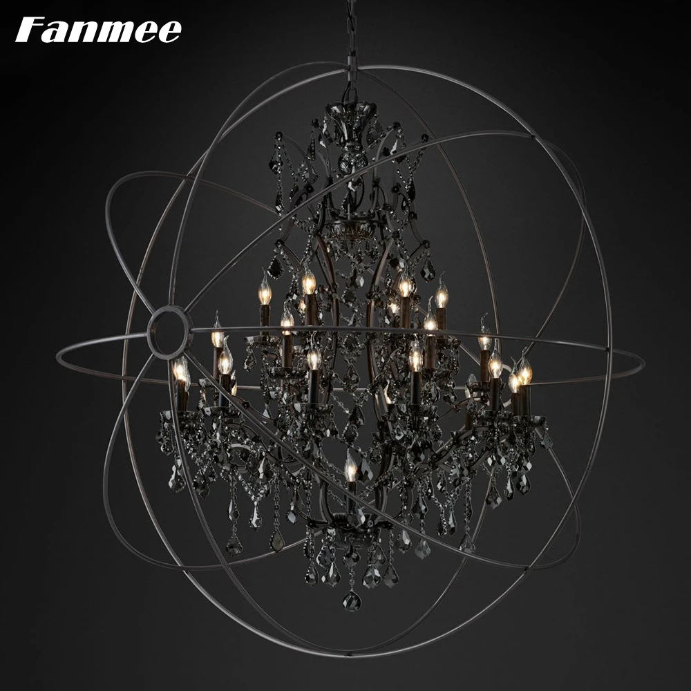 

Traditional Candle Chandelier Lighting for Living Room Foucault's Orb Smoke Crystal Pendant Light Bedroom Cristal Hanging Lustre