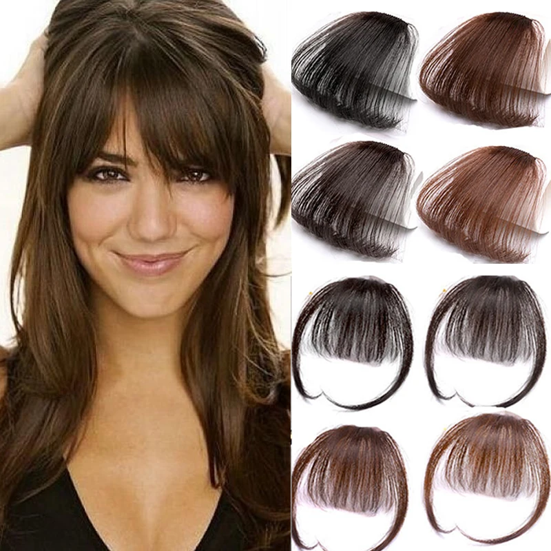 LUPU Synthetic Air Bangs, Girl's Naturally Bangs Hair Piece Black Brown Clip In Hair Extension False Hair