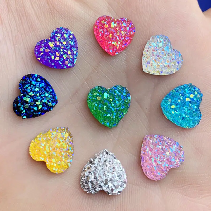 80PCS 12mm glitters AB Colors Mineral Surface Heart Resin Rhinestone Flatback Cabochon Stone DIY Wedding Decoration Crafts