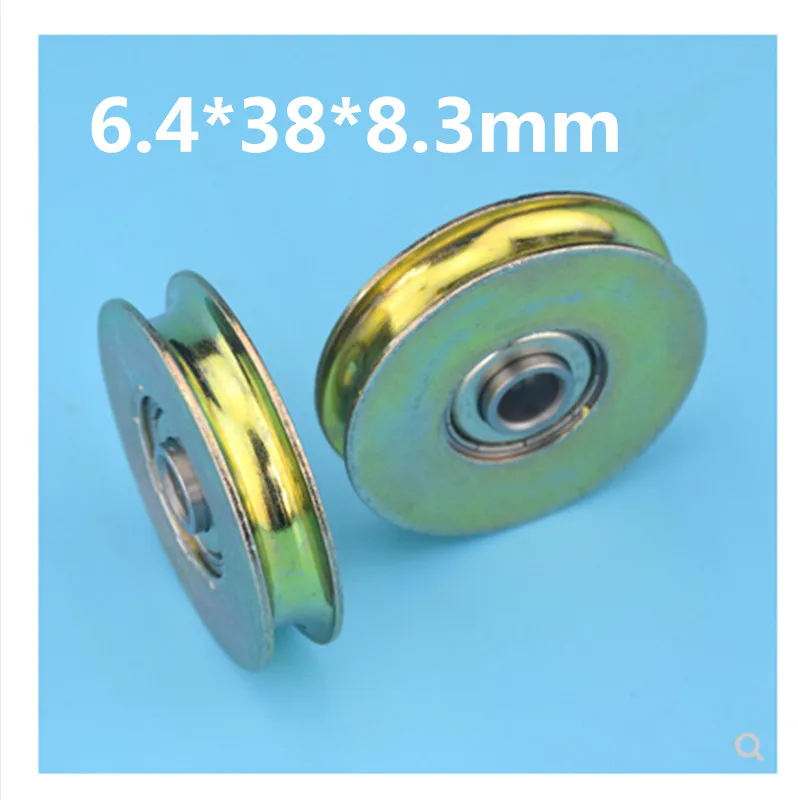 4pcs 6.4*38*8.3mm with triangular bracket/L bracket, U-grooved wheel, bearing wire rope pulley/crane/guide wheel, with base