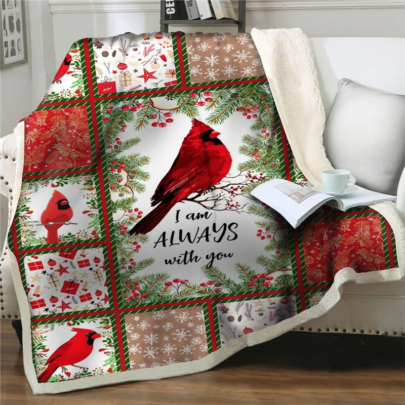 

Gorgeous Red Birds 3D-printed Picnic Office Nap Blankets Thick Fashion Children Sherpa Plush Throw Fleece Blanket Home Bedspread