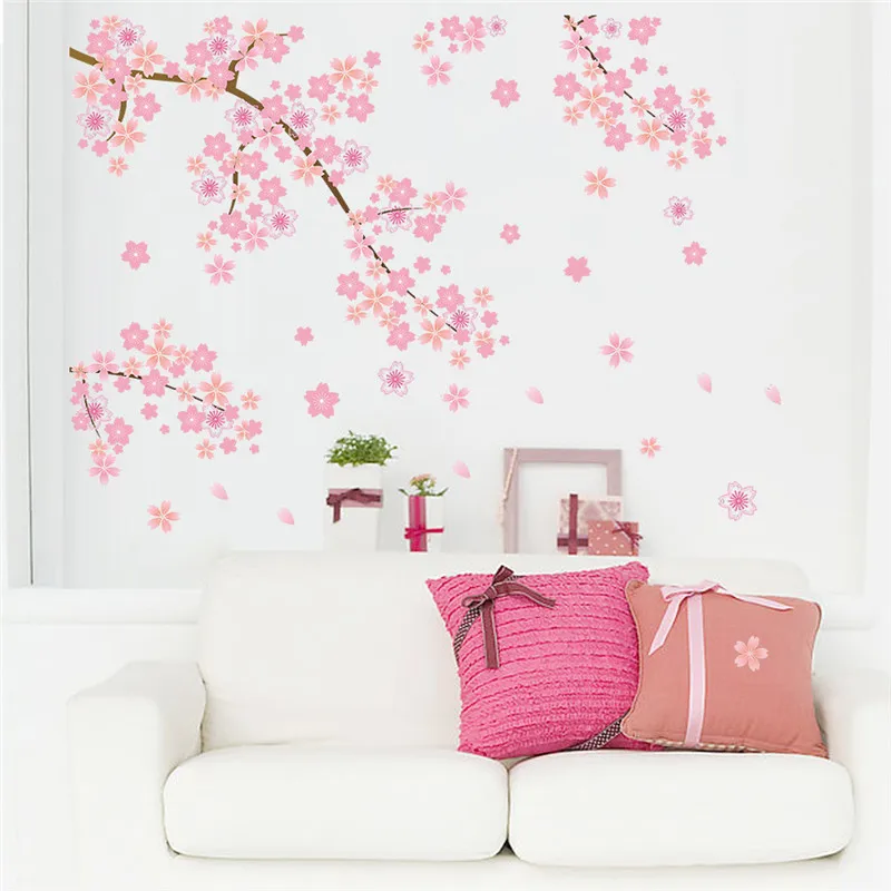 pink Cherry blossoms tree romantic diy home decal wall sticker girls bedroom TV background decorative store kitchen mural